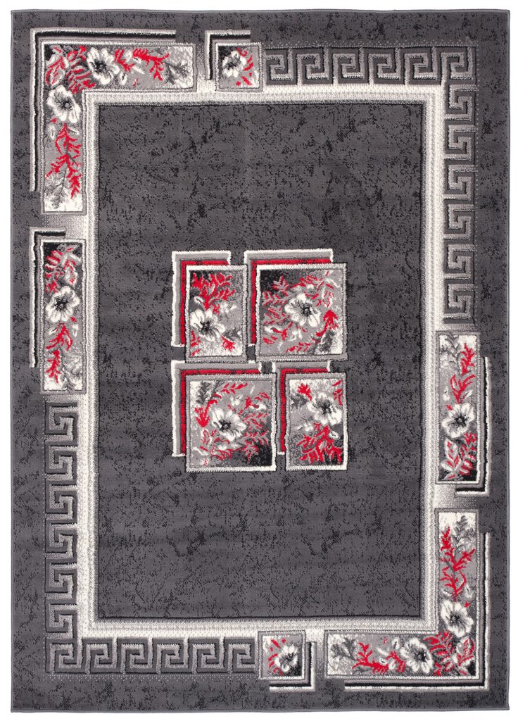 Tapis Dream Gris Rouge Fleurs Carreaux