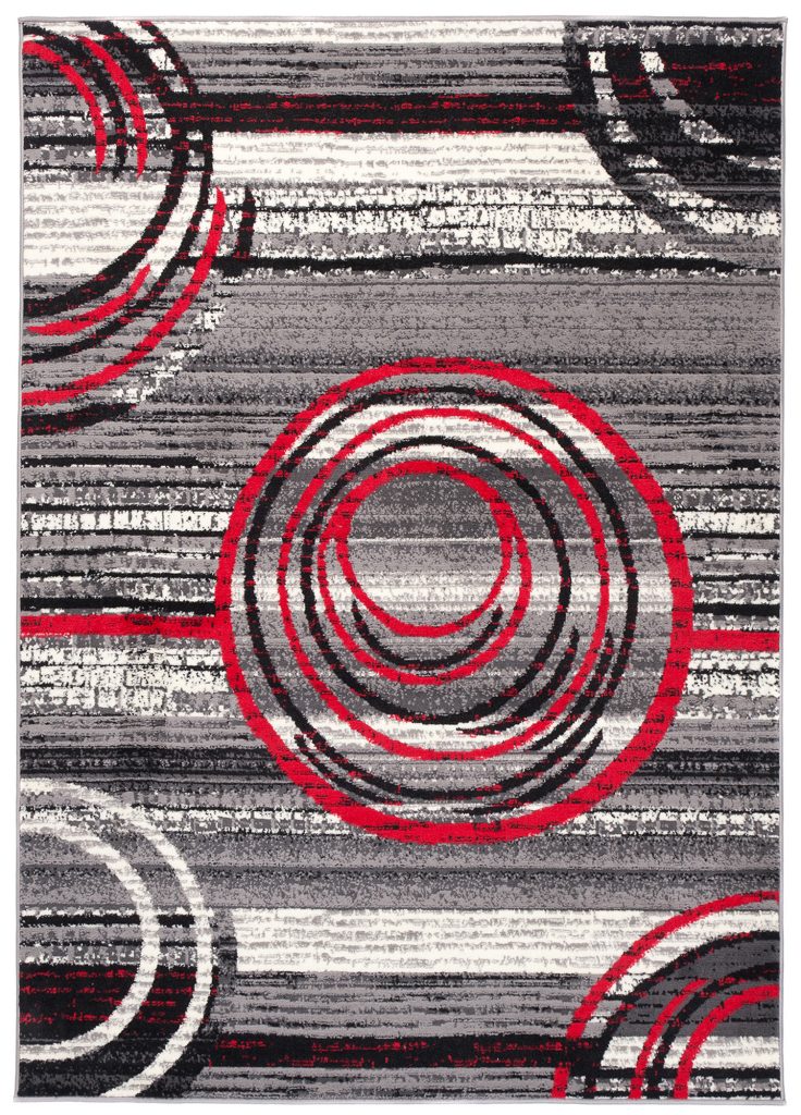 Tapis Dream Gris Rouge Abstrait Cercles