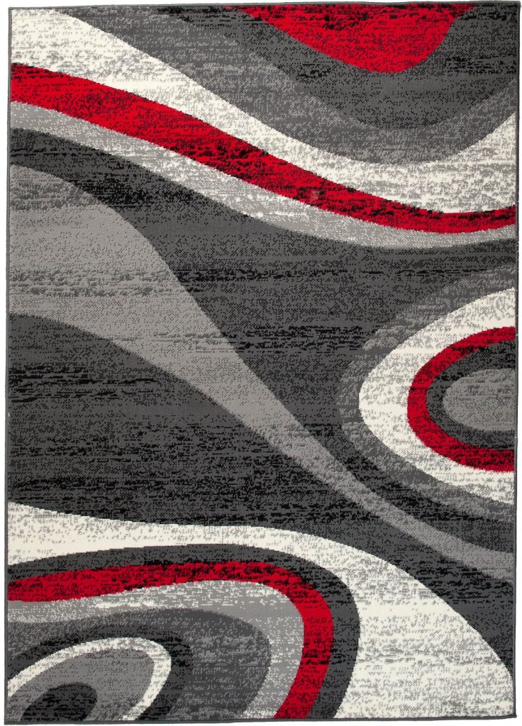 Tapis Dream Moderne Gris Foncé Rouge Vagues