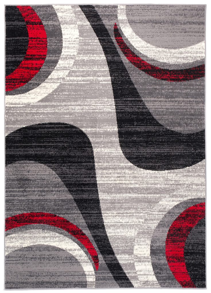 Tapis Dream Moderne Gris Clair Rouge Vagues