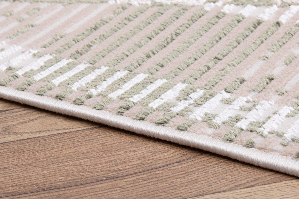 Tapis Crystal Vert Beige Géométrique Effet 3D