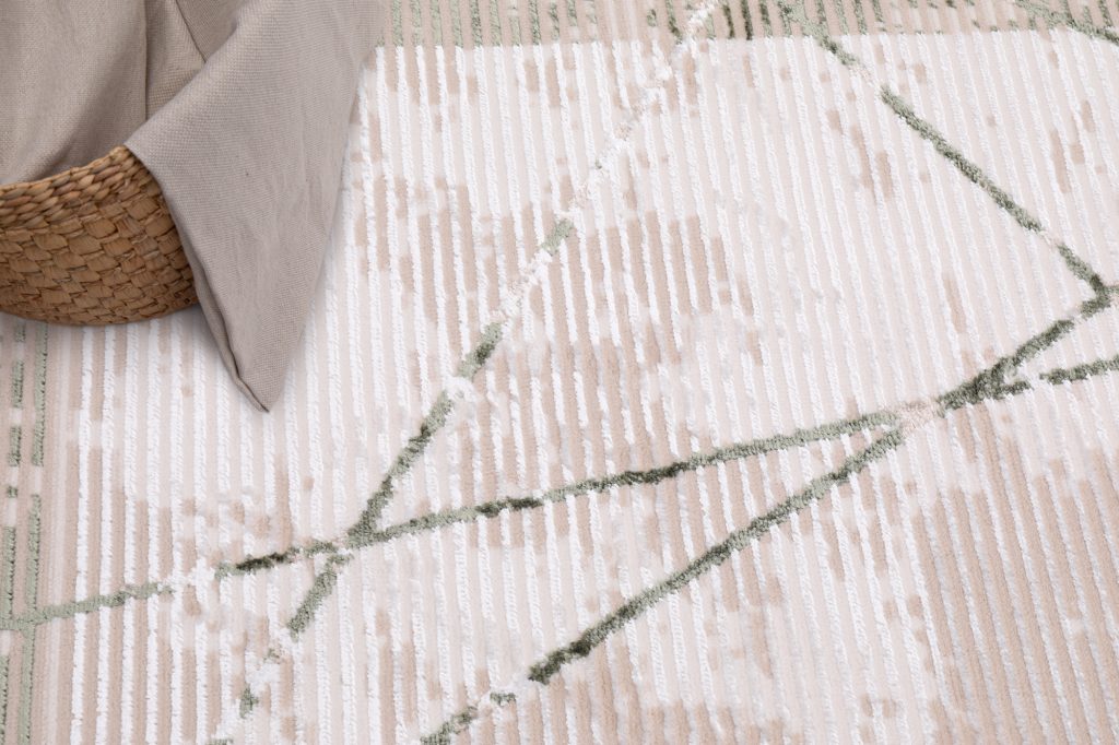 Tapis Crystal Vert Beige Géométrique Effet 3D