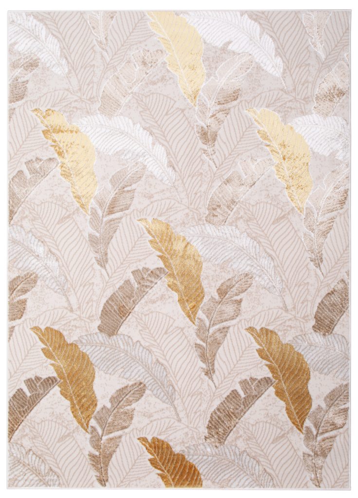 Tapis Crystal Or Marron BeigeFeuilles Effet 3D