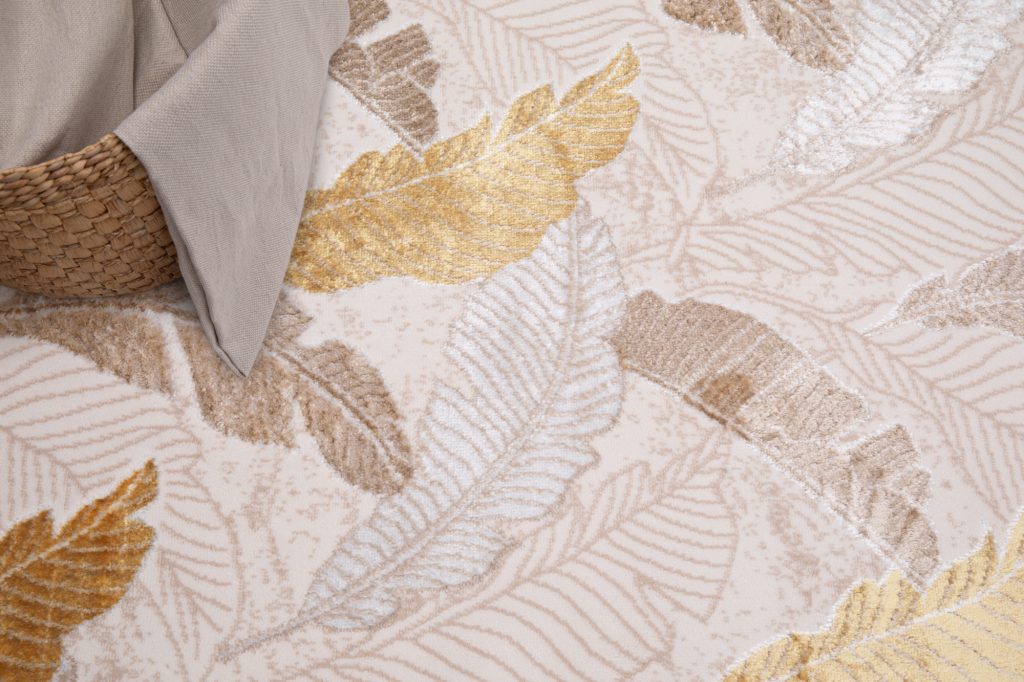 Tapis Crystal Or Marron BeigeFeuilles Effet 3D