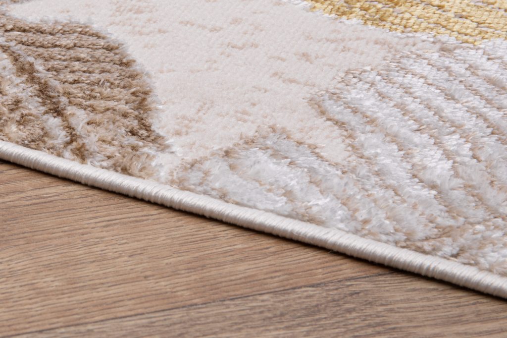 Tapis Crystal Or Marron BeigeFeuilles Effet 3D