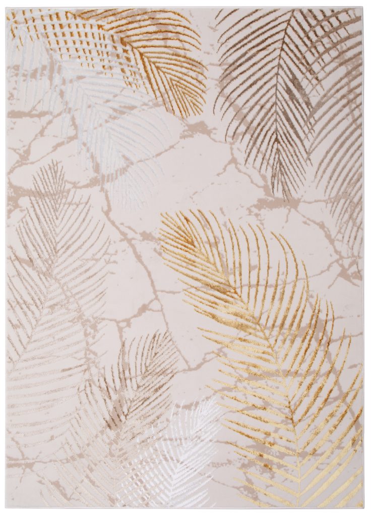 Tapis Crystal Or Marron Crème Feuilles Effet 3D
