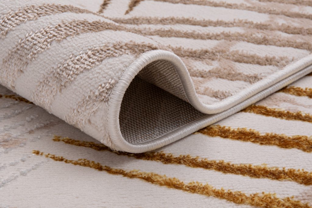 Tapis Crystal Or Marron Crème Feuilles Effet 3D
