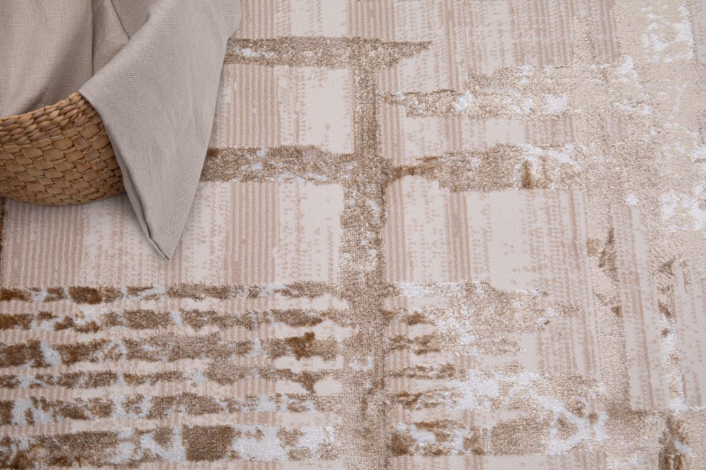 Tapis Crystal Beige Marron Rayé Abstrait Effet 3D