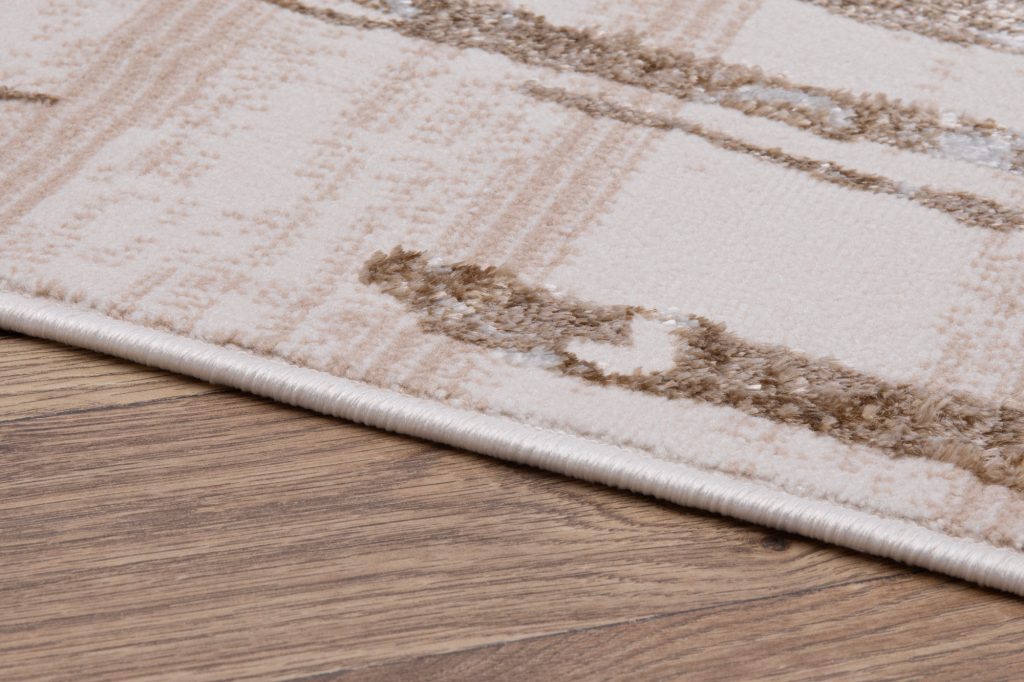 Tapis Crystal Beige Marron Rayé Abstrait Effet 3D