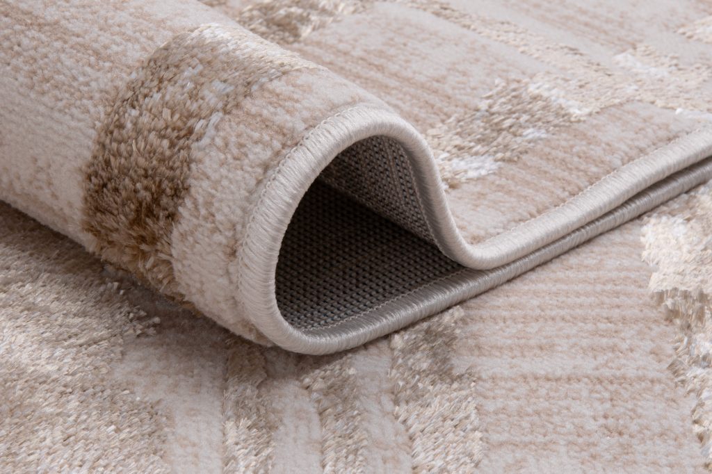 Tapis Crystal Beige Marron Rayé Abstrait Effet 3D