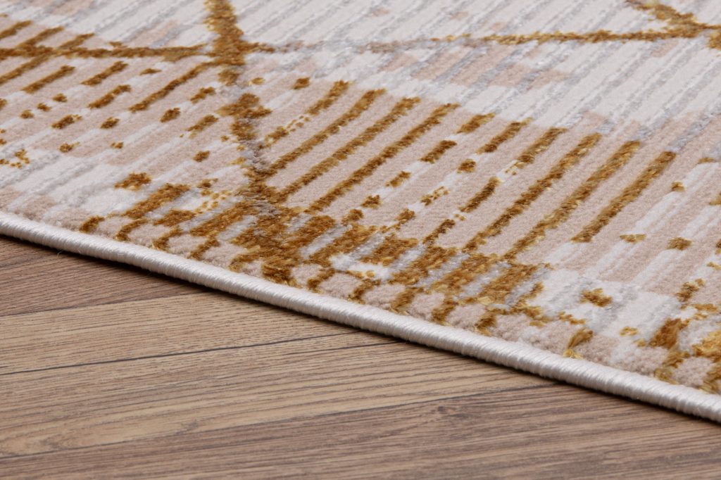 Tapis Crystal Or Beige Cadre Géométrique Effet 3D