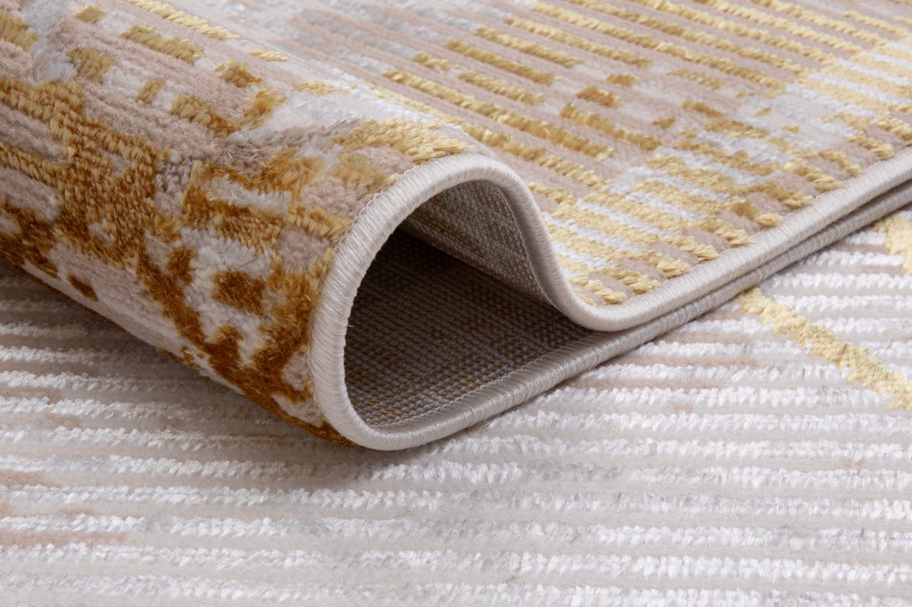 Tapis Crystal Or Beige Cadre Géométrique Effet 3D
