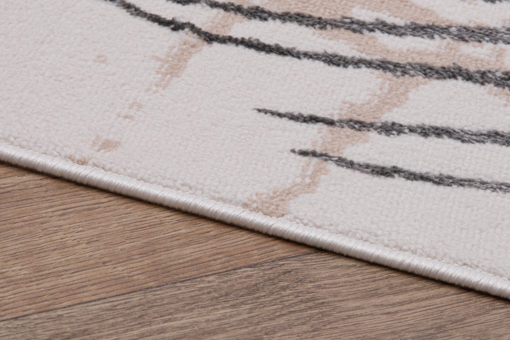 Tapis Crystal Crème Gris Marron Feuilles Effet 3D