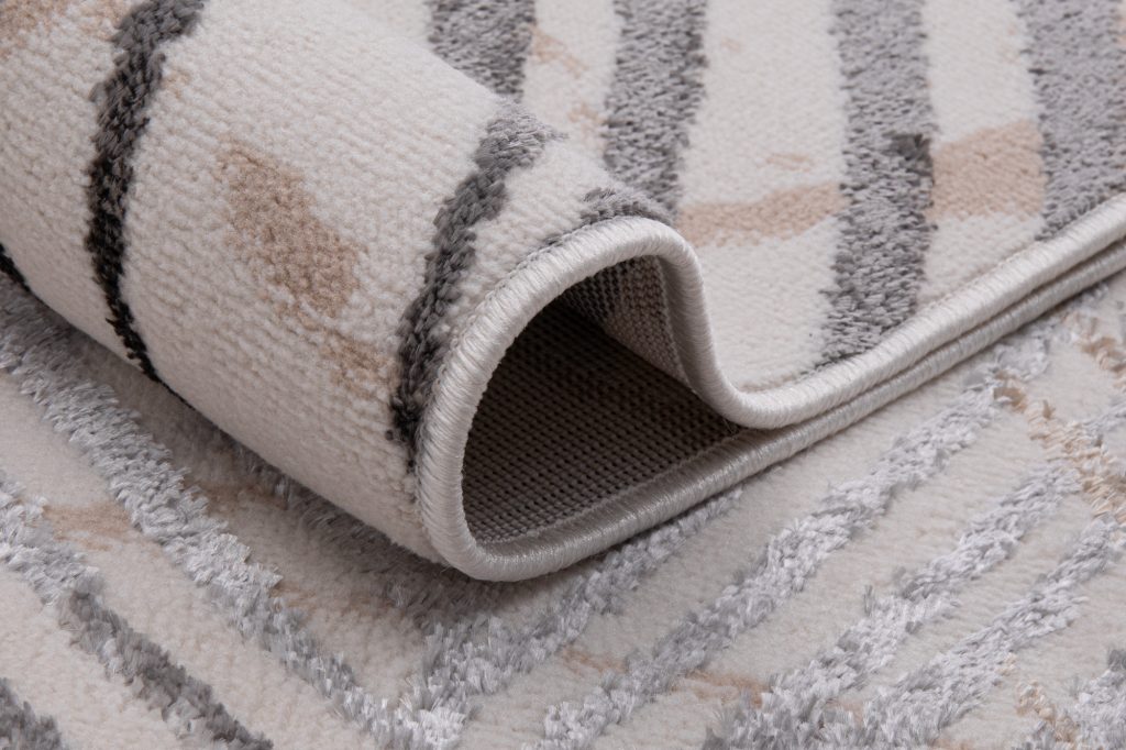 Tapis Crystal Crème Gris Marron Feuilles Effet 3D