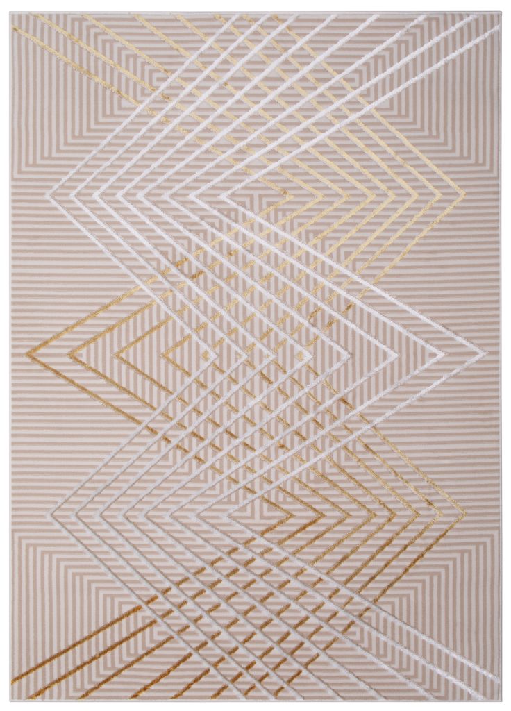 Tapis Crystal Or Beige Zigzag Géométrique Effet 3D