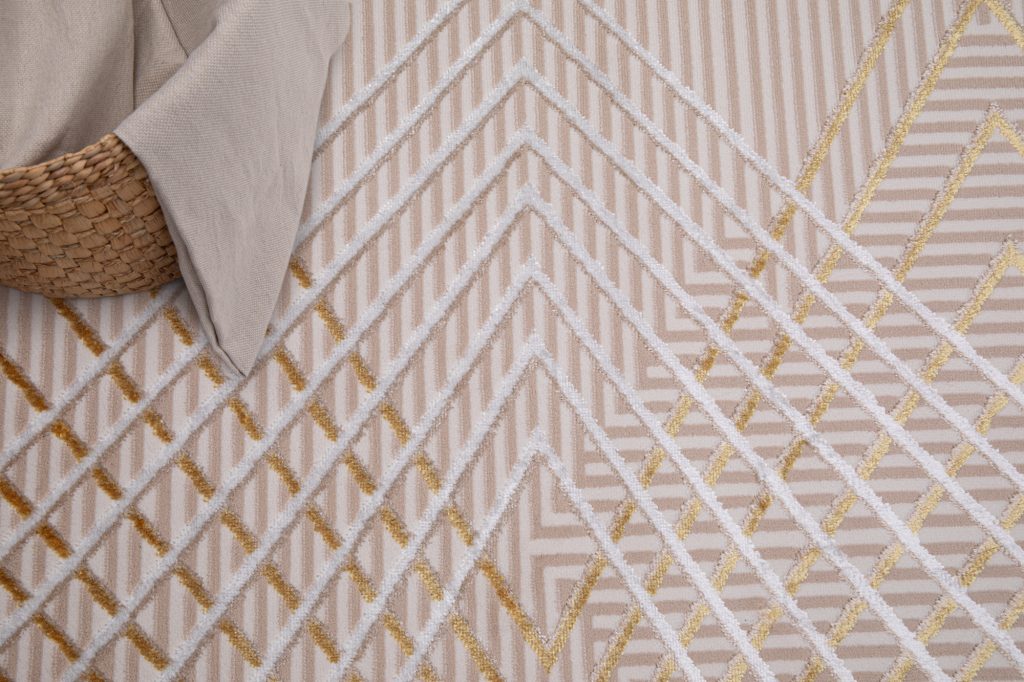 Tapis Crystal Or Beige Zigzag Géométrique Effet 3D