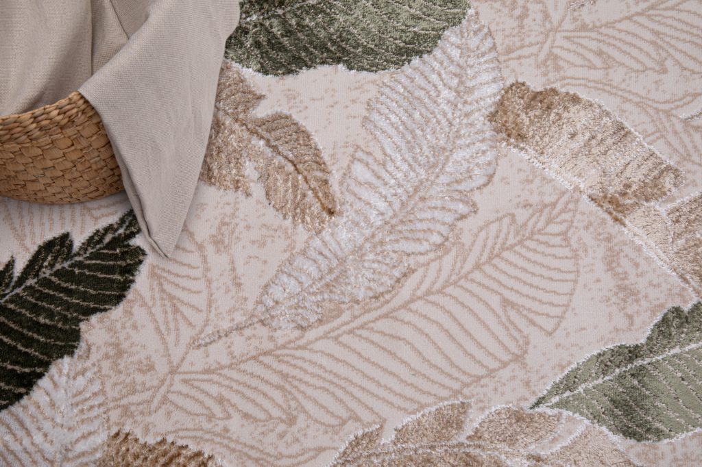 Tapis Crystal Vert Marron Beige Feuilles Effet 3D