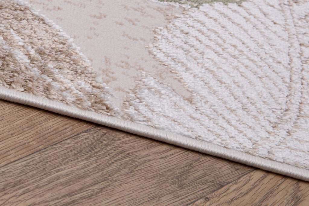 Tapis Crystal Vert Marron Beige Feuilles Effet 3D