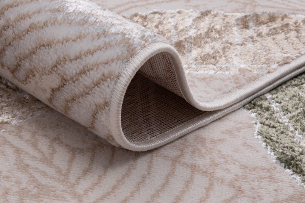 Tapis Crystal Vert Marron Beige Feuilles Effet 3D