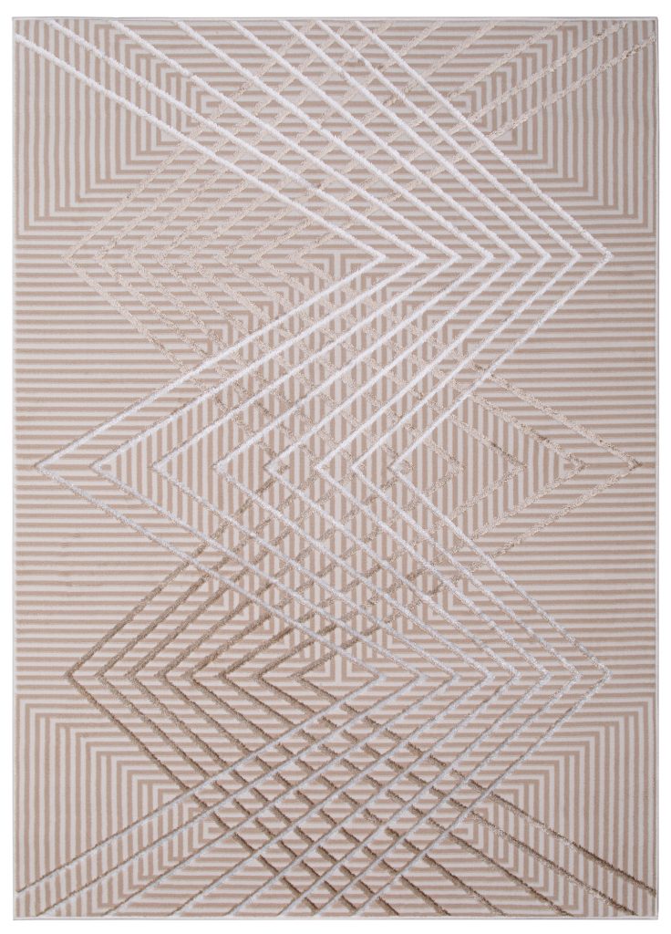 Tapis Crystal Beige Marron Zigzag Géométrique Effet 3D