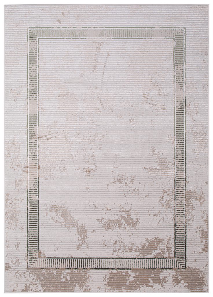 Tapis Crystal Vert Beige Cadre Moucheté Effet 3D