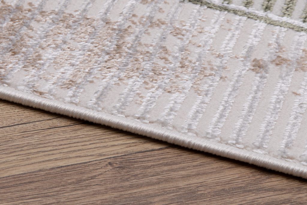 Tapis Crystal Vert Beige Cadre Moucheté Effet 3D