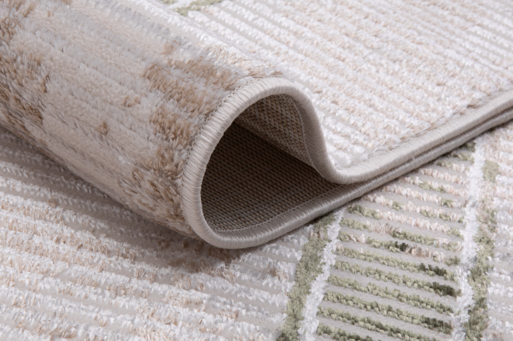 Tapis Crystal Vert Beige Cadre Moucheté Effet 3D