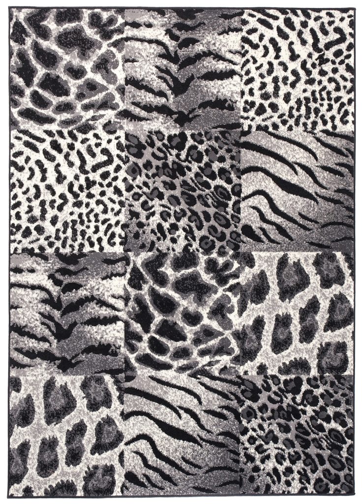 Tapis Dream Gris Noir Motif Animalier Carrés