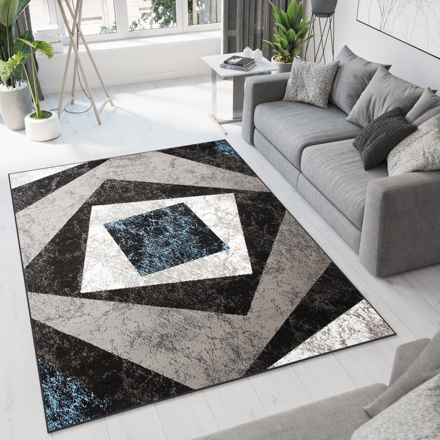 Tapis Dream Géométrique Gris Bleu Carreaux
