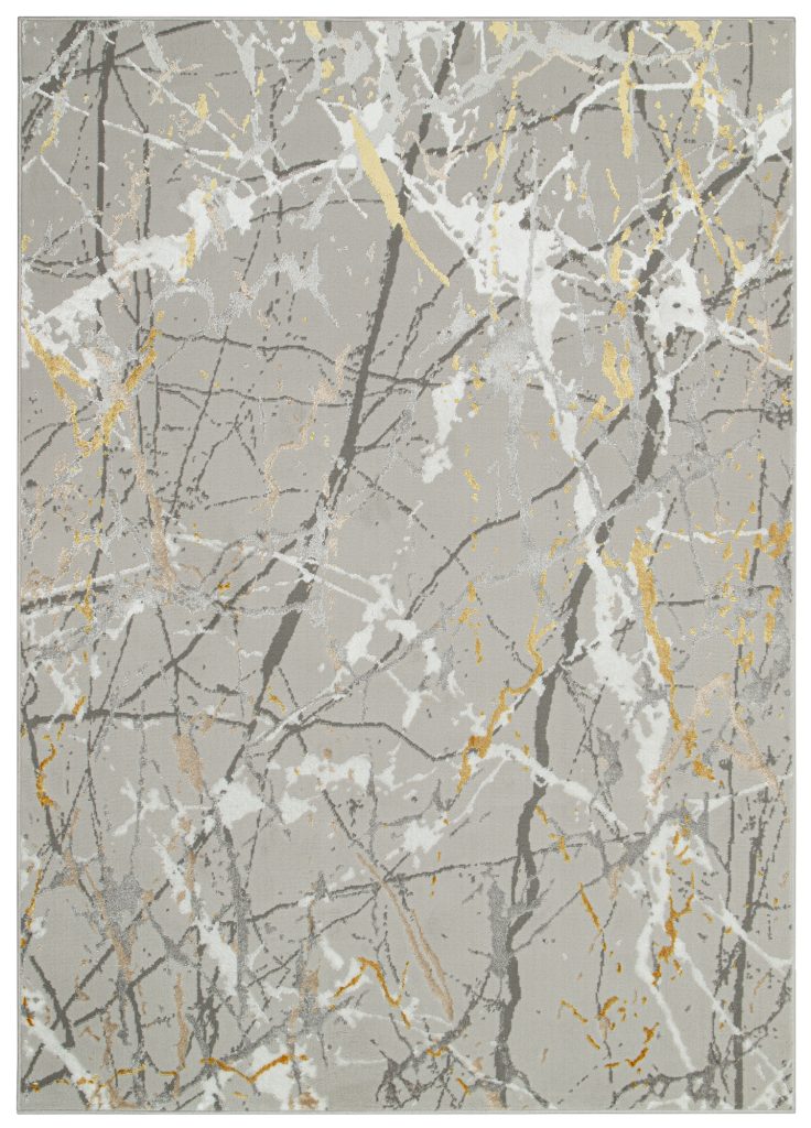 Tapis Crystal Gris Or Abstrait Marbre Effet 3D