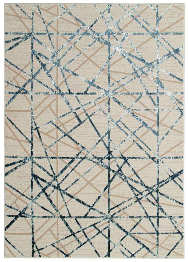 Tapis Crystal Bleu Beige Abstrait Lignes Effet 3D
