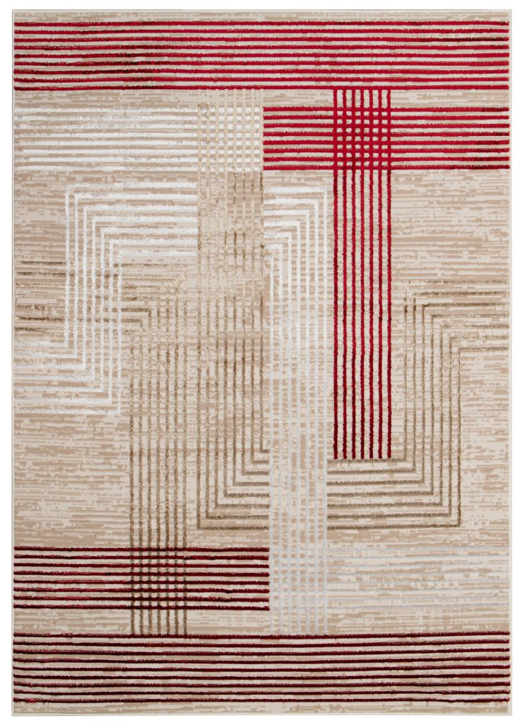Tapis Crystal Rouge Beige Crème Rayé Effet 3D
