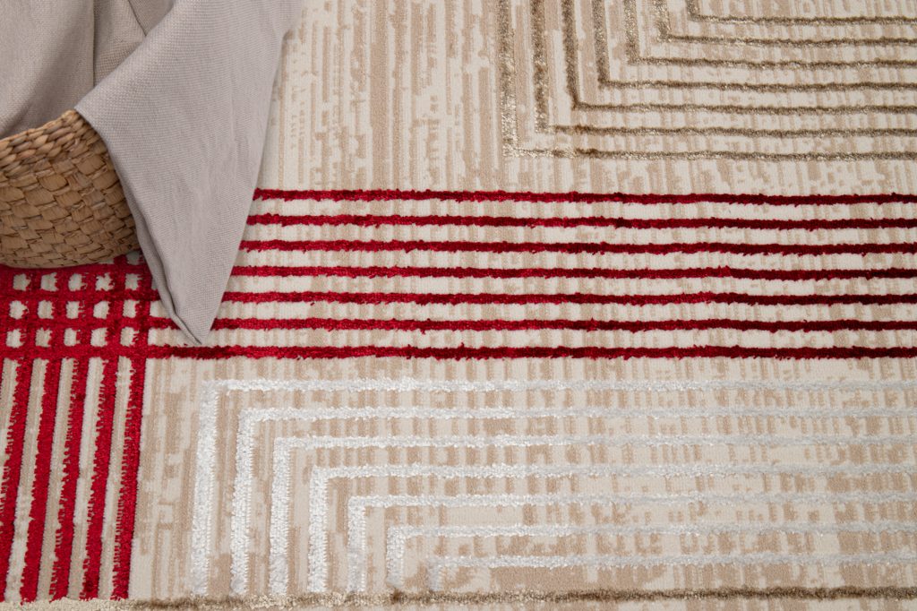 Tapis Crystal Rouge Beige Crème Rayé Effet 3D