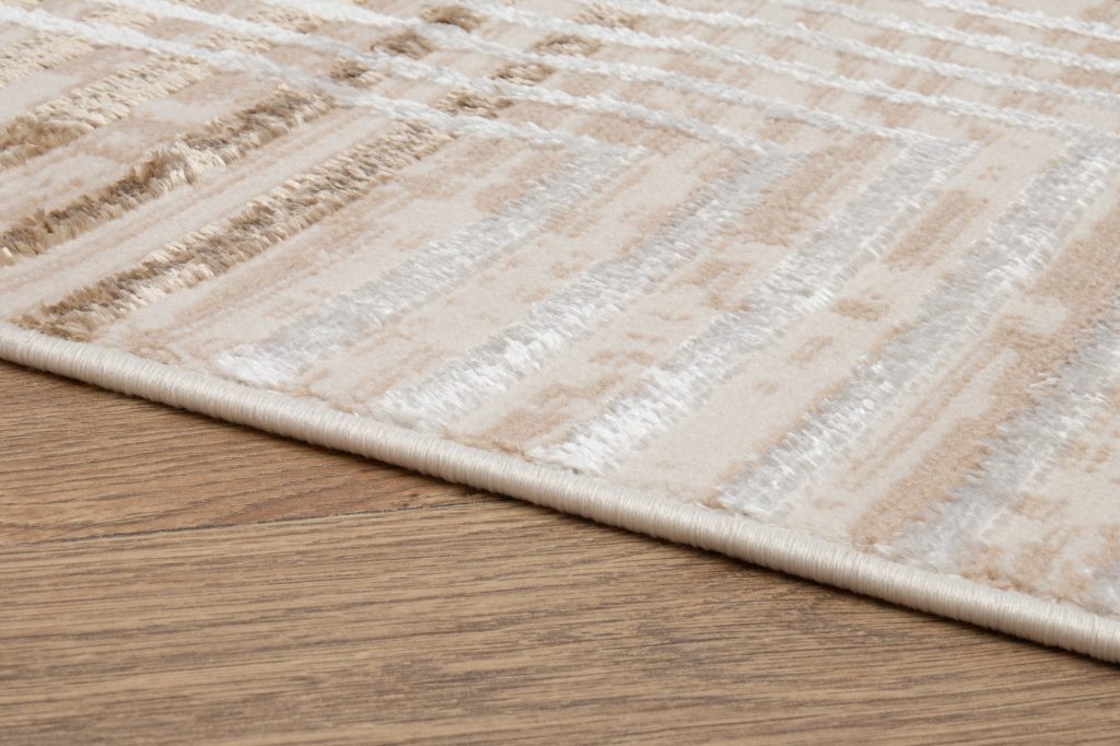 Tapis Crystal Rouge Beige Crème Rayé Effet 3D