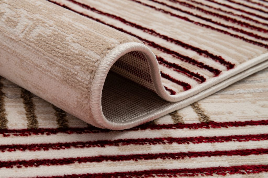 Tapis Crystal Rouge Beige Crème Rayé Effet 3D