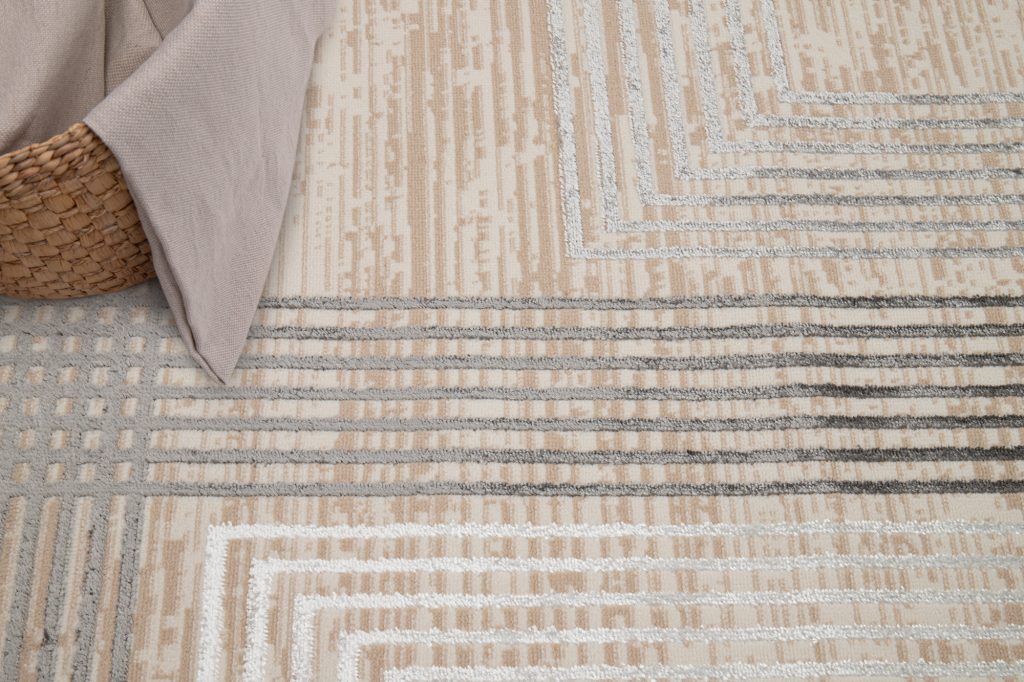 Tapis Crystal Gris Beige Crème Rayé Effet 3D