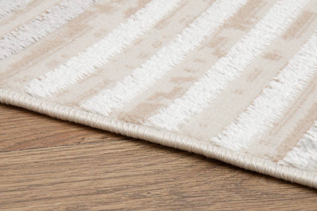 Tapis Crystal Gris Beige Crème Rayé Effet 3D