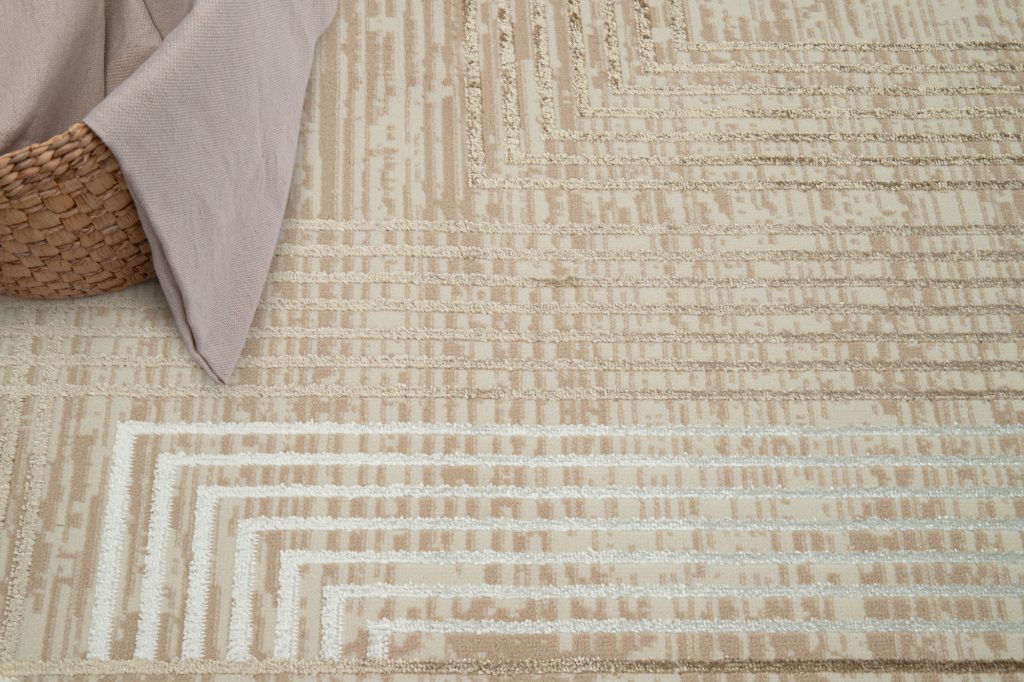 Tapis Crystal Marron Beige Crème Rayé Effet 3D