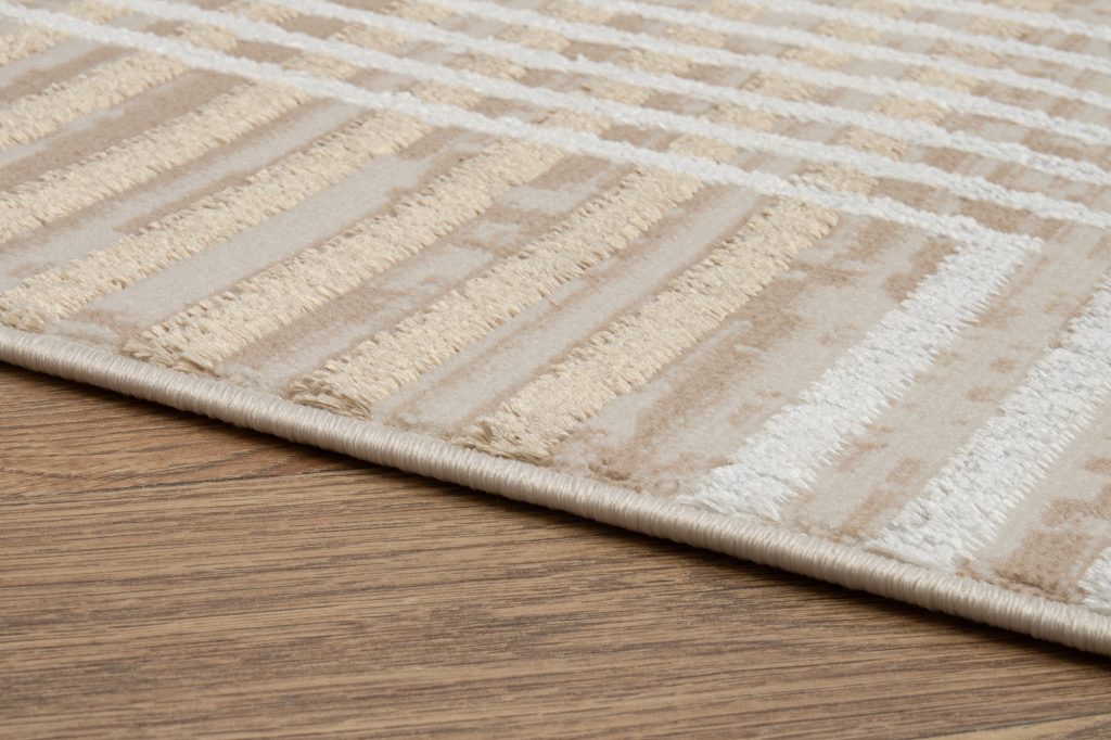 Tapis Crystal Marron Beige Crème Rayé Effet 3D