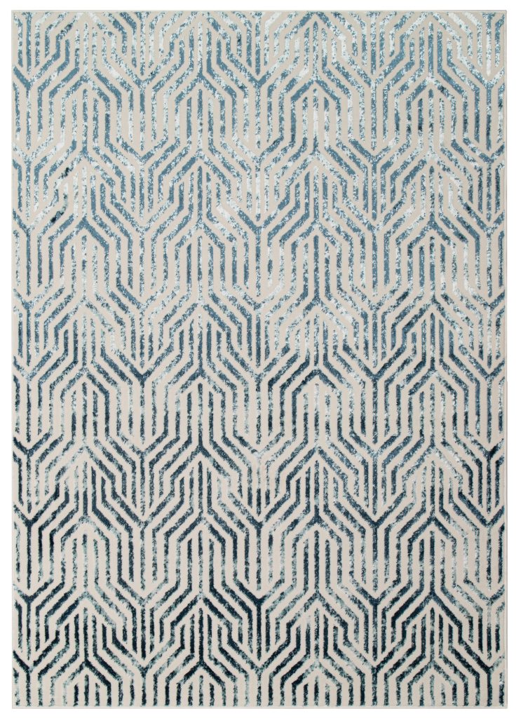 Tapis Crystal Bleu Blanc Lignes Effet 3D