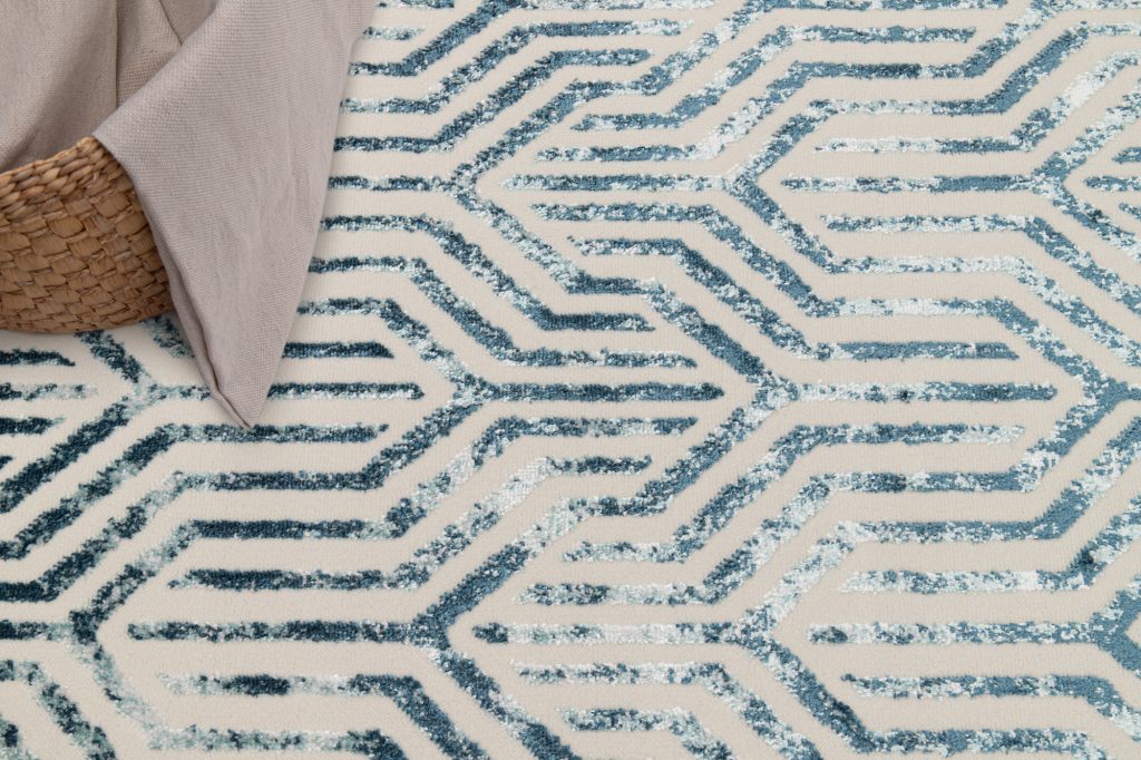 Tapis Crystal Bleu Blanc Lignes Effet 3D