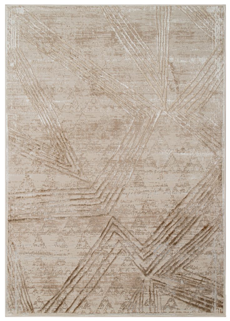 Tapis Crystal Crème Marron Moucheté Lignes Effet 3D
