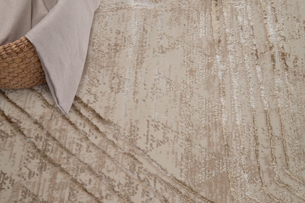 Tapis Crystal Crème Marron Moucheté Lignes Effet 3D