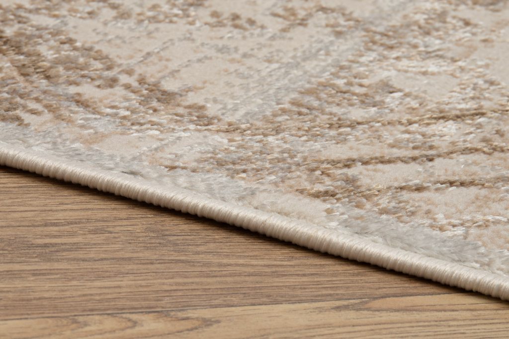 Tapis Crystal Crème Marron Moucheté Lignes Effet 3D