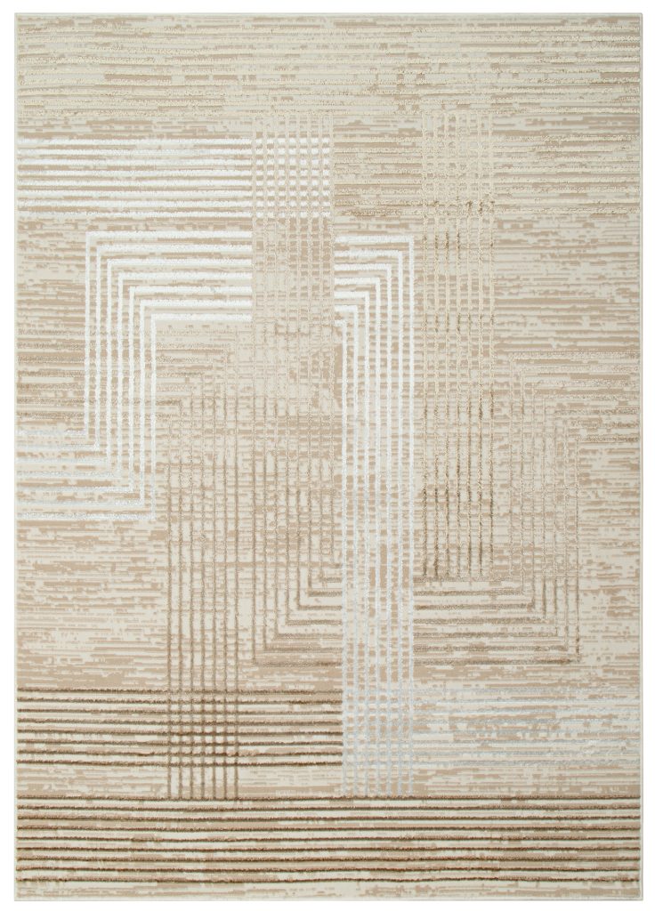 Tapis Crystal Beige Marron Crème Rayé Effet 3D