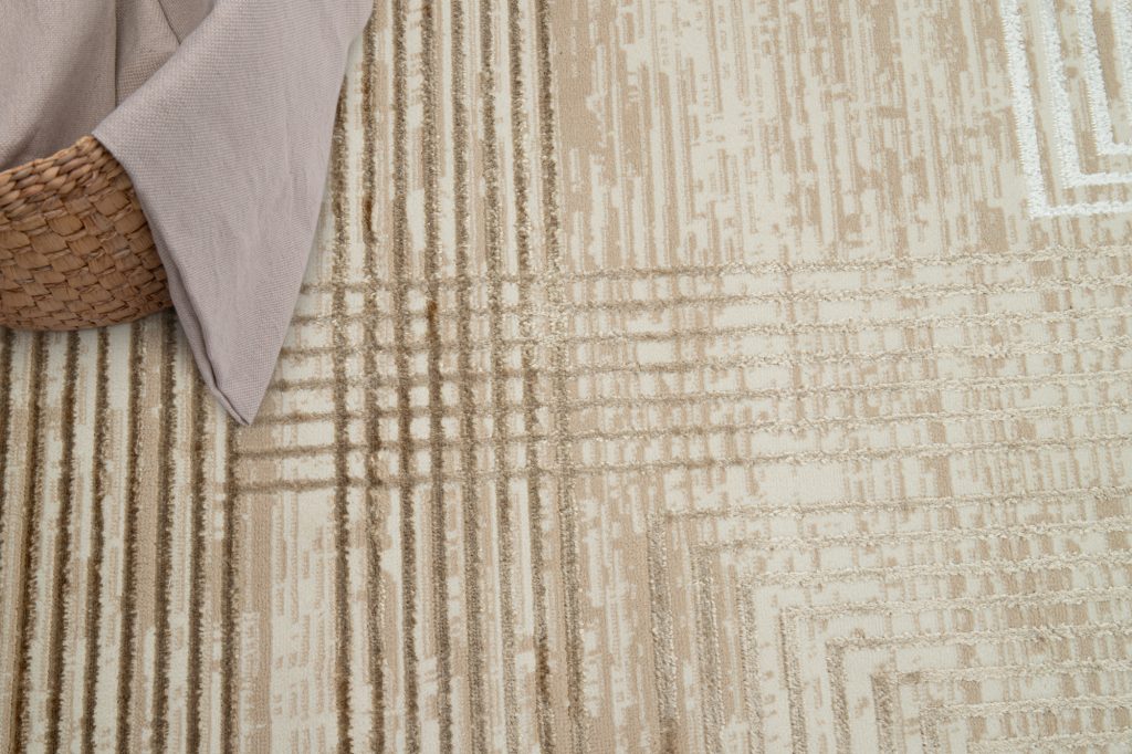Tapis Crystal Beige Marron Crème Rayé Effet 3D
