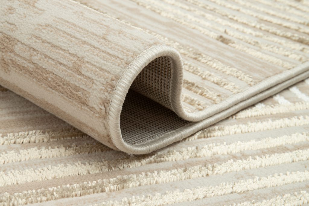 Tapis Crystal Beige Marron Crème Rayé Effet 3D