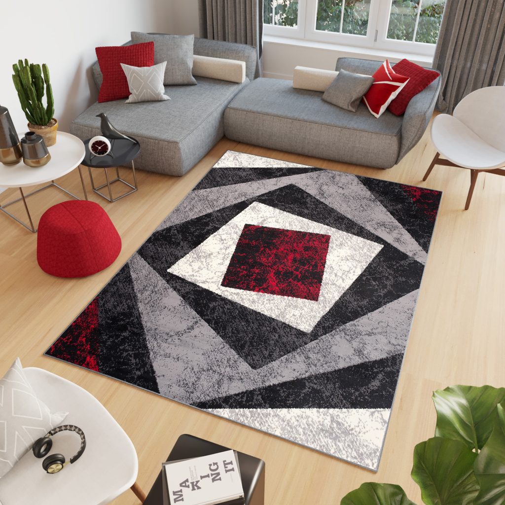 Tapis Dream Géométrique Gris Rouge Carrés