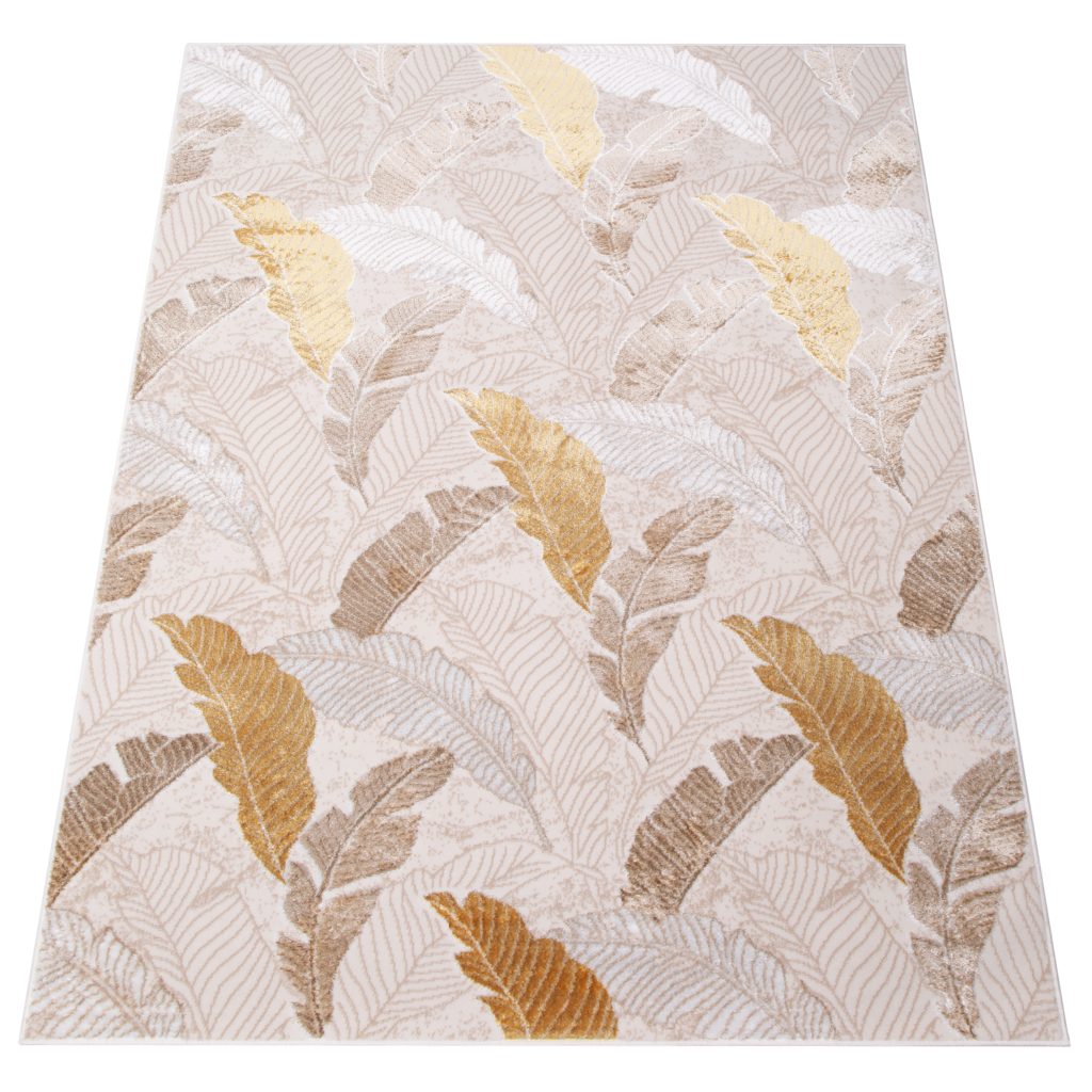Tapis Crystal Or Marron BeigeFeuilles Effet 3D