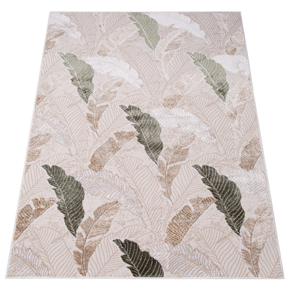 Tapis Crystal Vert Marron Beige Feuilles Effet 3D